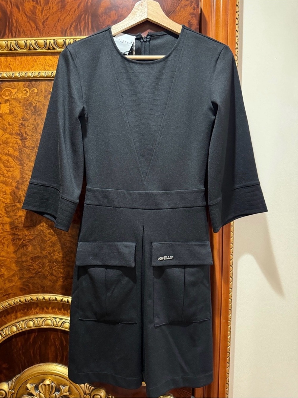 GAëLLE Paris Black Shift Dress with Front Pockets